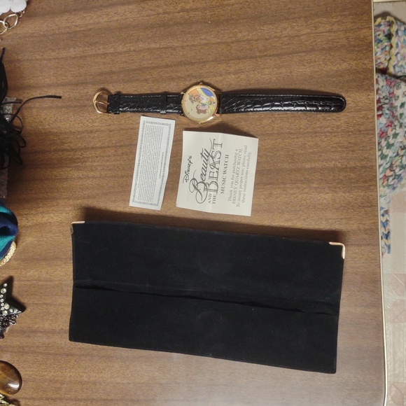 Disney Beauty and the Beast Black and Gold Pouch With Musical Watch - Picture 2 of 11